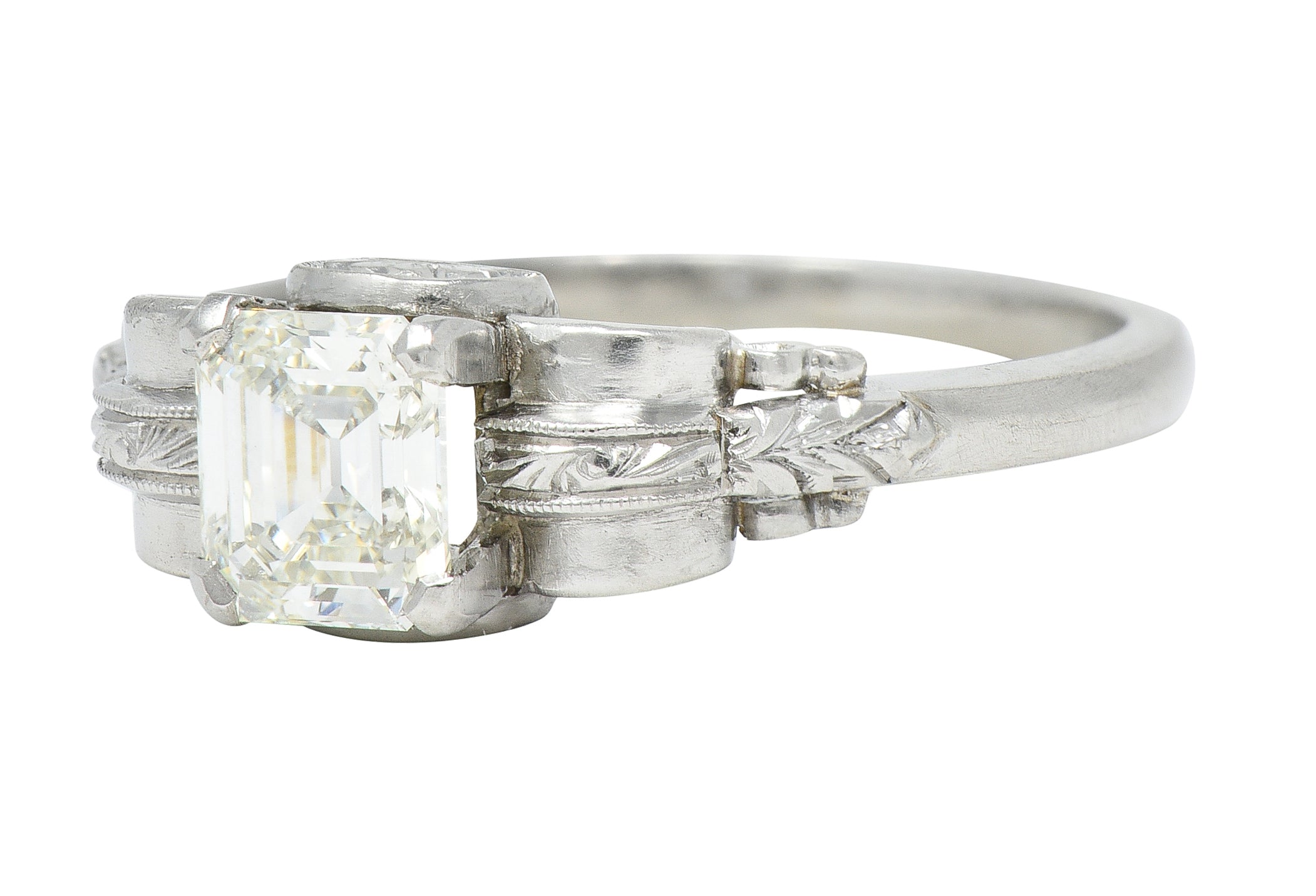 Art Deco 0.97 CTW Emerald Cut Diamond Platinum Vintage Engagement Ring GIA