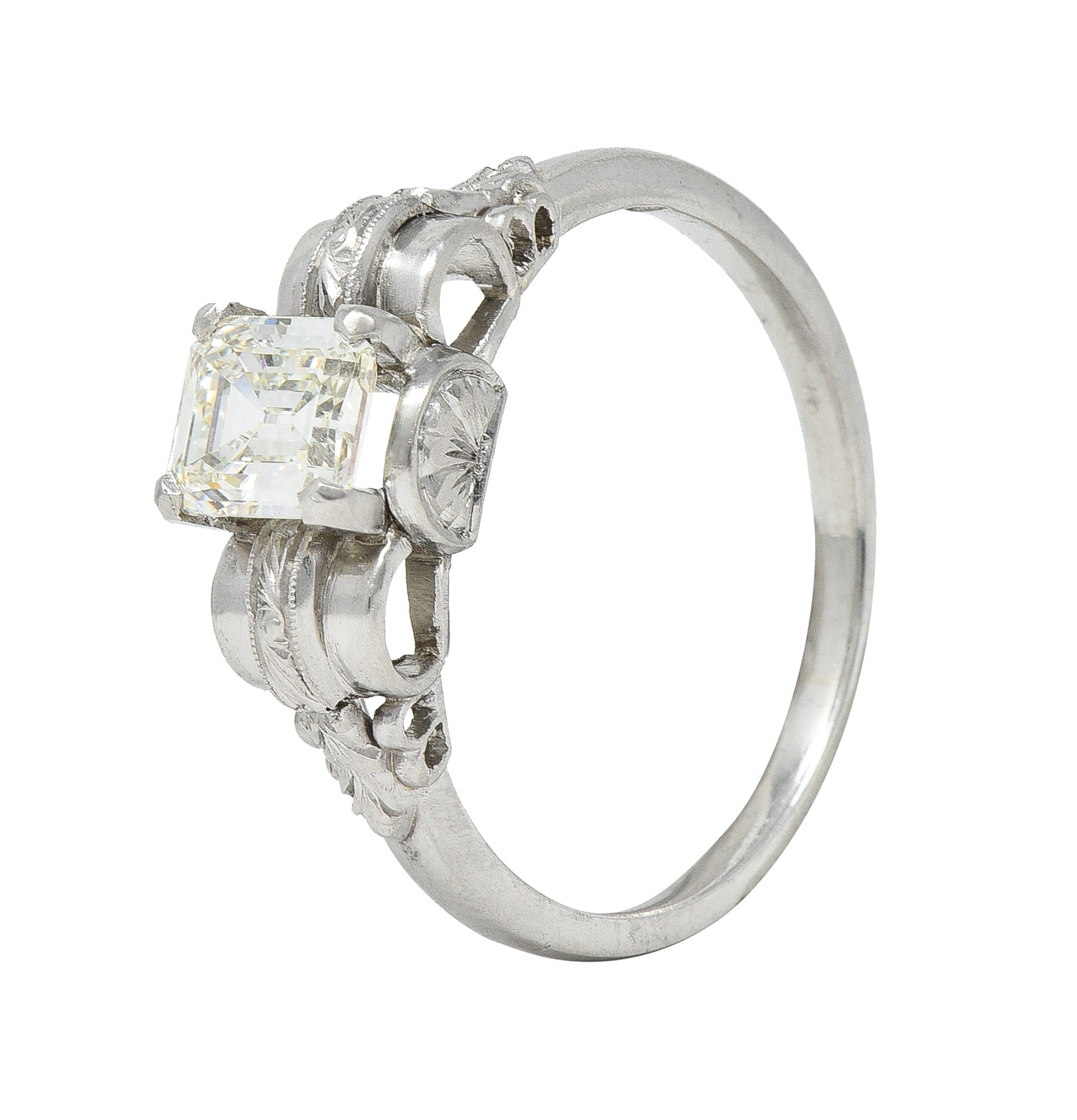 Art Deco 0.97 CTW Emerald Cut Diamond Platinum Vintage Engagement Ring GIA