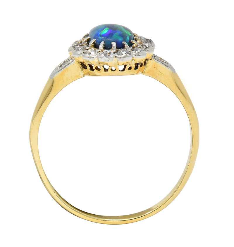 Edwardian 0.42 CTW Opal Diamond Platinum 18 Karat Yellow Gold Antique Halo Ring