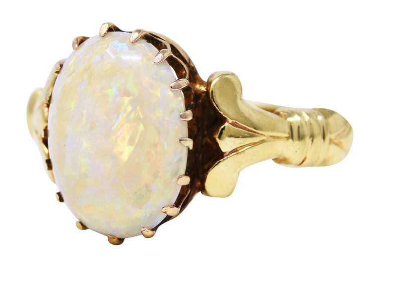 Victorian Opal 14 Karat Yellow Gold Lotus Gemstone Antique Ring Wilson's Estate Jewelry