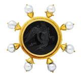 Elizabeth Locke Baroque Pearl Black Venetian Glass 18 Karat Yellow Gold Goddess Nyx Intaglio Vintage Brooch Wilson's Estate Jewelry