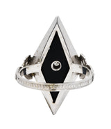 Art Deco Diamond Onyx 14 Karat White Gold Navette Dinner RingRing - Wilson's Estate Jewelry