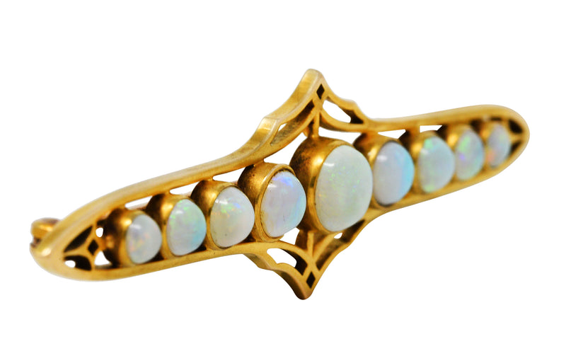 1900 Victorian Opal Cabochon 14 Karat Gold Bar BroochBrooch - Wilson's Estate Jewelry