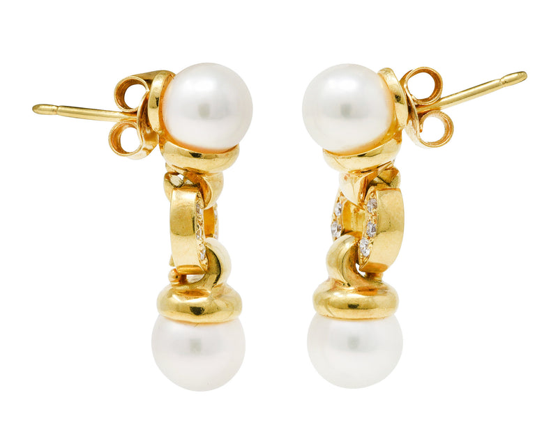 Mikimoto Pearl Diamond 18 Karat Gold Drop EarringsEarrings - Wilson's Estate Jewelry