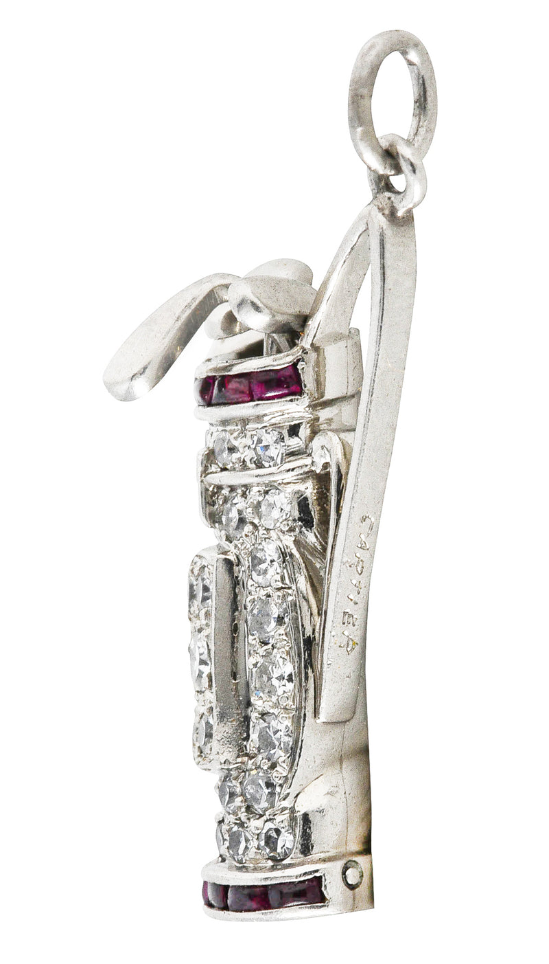 Cartier Art Deco Pavè Diamond Ruby Platinum Golf Club Charm Wilson's Estate Jewelry