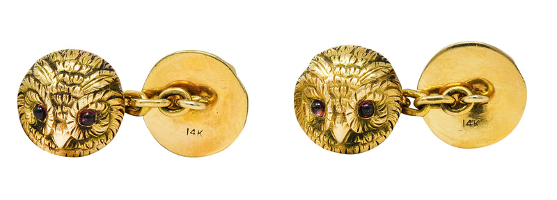 Art Nouveau 14 Karat Yellow Gold Owl Antique Cufflinks Wilson's Estate Jewelry