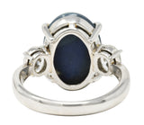 Black Opal Oval Cut Diamond Platinum Three Stone Gemstone Ring Wilson's Estate Jewelry