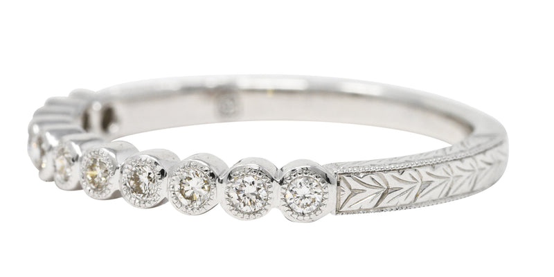 Diamond 14 Karat White Gold Wheat Stacking Wedding Band Vintage Ring Wilson's Estate Jewelry