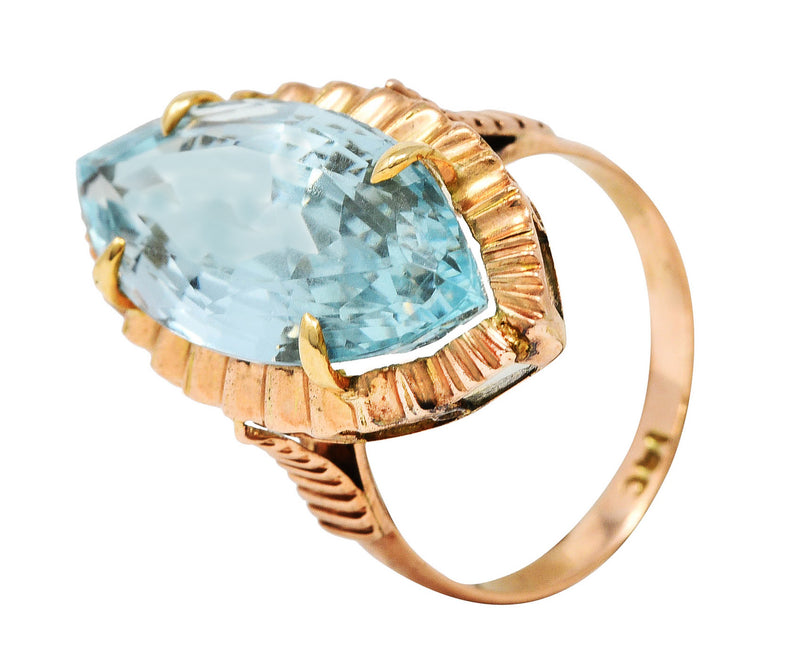 Retro 8.85 CTW Aquamarine 14 Karat Rose Gold Navette RingRing - Wilson's Estate Jewelry