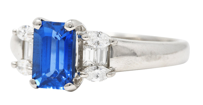 Contemporary 2.05 CTW Sapphire Diamond Platinum Gemstone Ring Wilson's Estate Jewelry