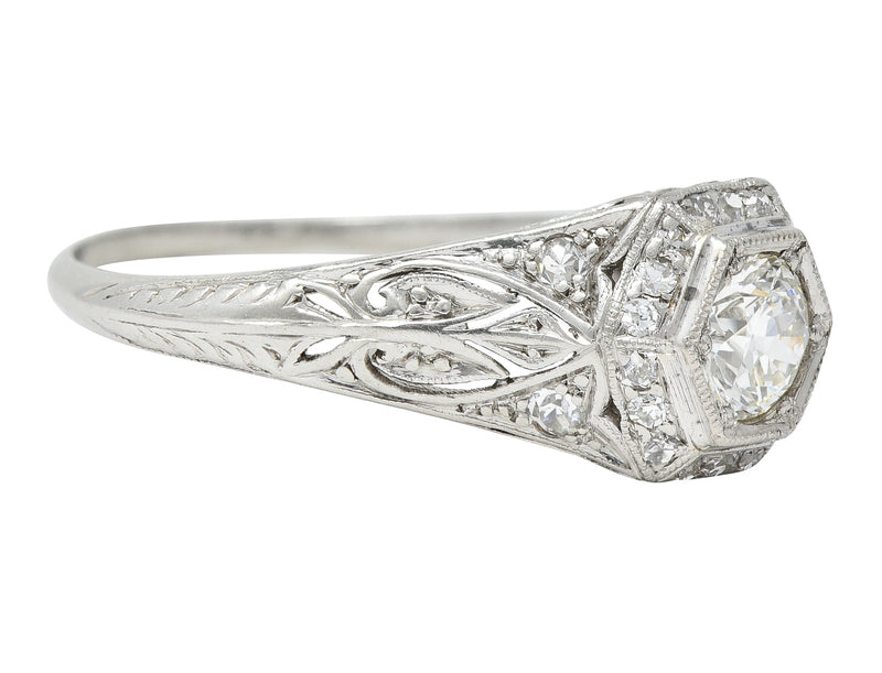 Art Deco 0.54 CTW Old European Cut Diamond Platinum Antique Engagement Ring