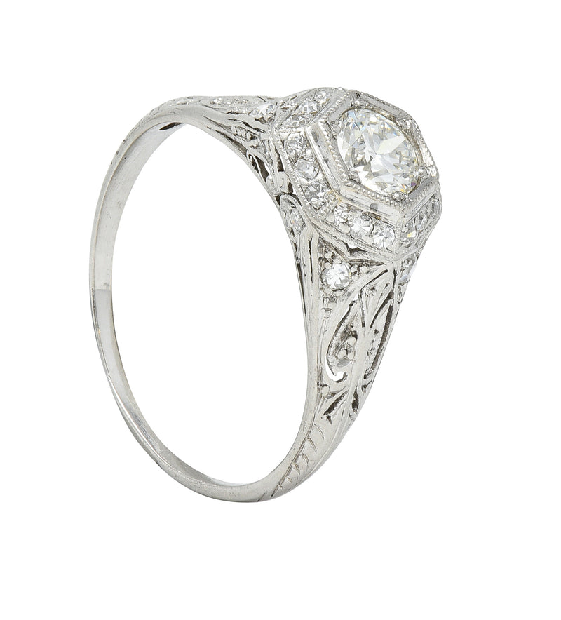 Art Deco 0.54 CTW Old European Cut Diamond Platinum Antique Engagement Ring