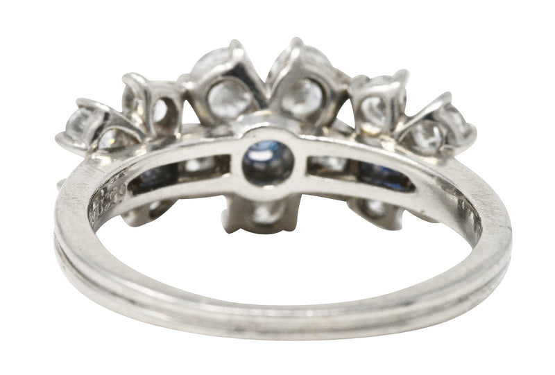 Late Mid-Century 1.30 CTW Sapphire Diamond Platinum Vintage Flower Band Ring Wilson's Estate Jewelry