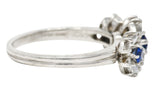 Late Mid-Century 1.30 CTW Sapphire Diamond Platinum Vintage Flower Band Ring Wilson's Estate Jewelry