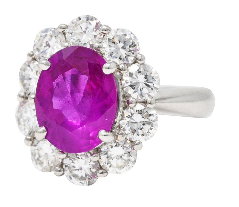 Contemporary 6.30 CTW Burma Ruby Diamond Platinum Cluster Gemstone Ring GIA Wilson's Estate Jewelry