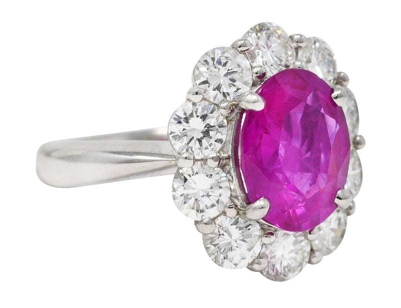 Contemporary 6.30 CTW Burma Ruby Diamond Platinum Cluster Gemstone Ring GIA Wilson's Estate Jewelry