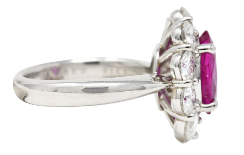 Contemporary 6.30 CTW Burma Ruby Diamond Platinum Cluster Gemstone Ring GIA Wilson's Estate Jewelry