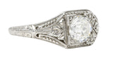 1929 Early Art Deco 0.73 CTW Old European Cut Diamond Platinum Ivy Engagement Ring Wilson's Estate Jewelry