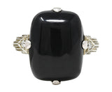 Felger Art Deco Cushion Onyx Diamond 14 Karat White Gold Stepped Shoulder Ring Wilson's Estate Jewelry