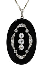 Edwardian Diamond Onyx Platinum-Topped 18 Karat Yellow Gold Antique Pendant Necklace Wilson's Estate Jewelry