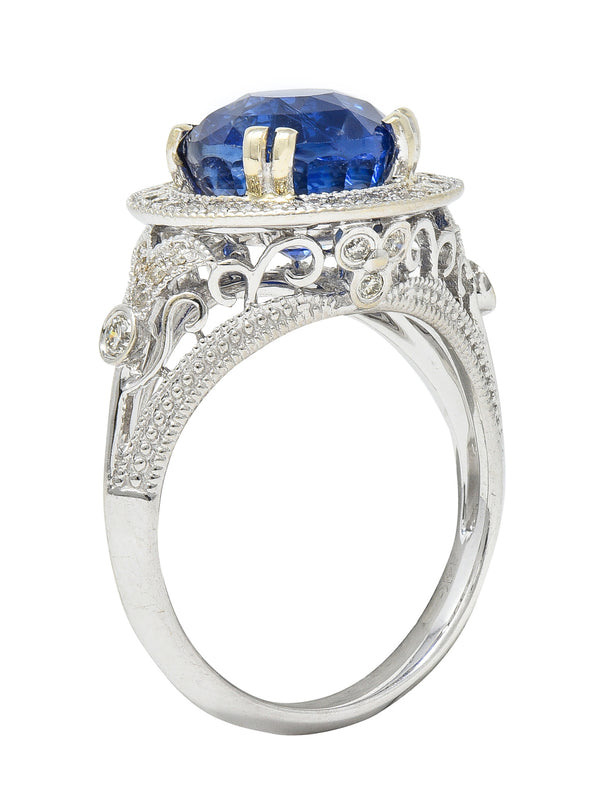 Contemporary 4.84 CTW Sapphire Diamond 14 Karat White Gold Halo Ring
