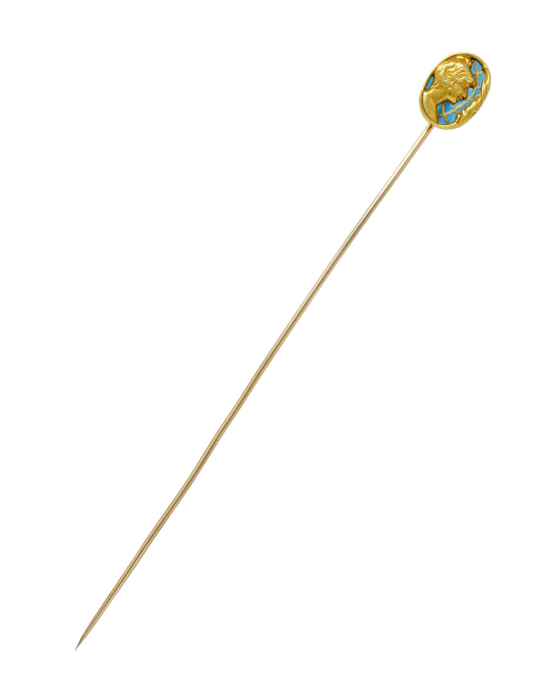 Riker Brothers Art Nouveau Plique-A-Jour 14 Karat Gold Hat StickpinStick Pin - Wilson's Estate Jewelry