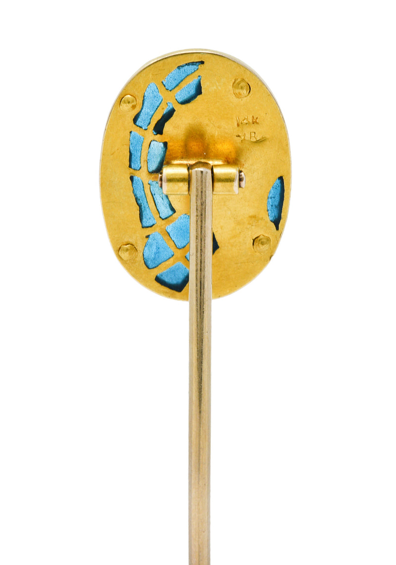 Riker Brothers Art Nouveau Plique-A-Jour 14 Karat Gold Hat StickpinStick Pin - Wilson's Estate Jewelry