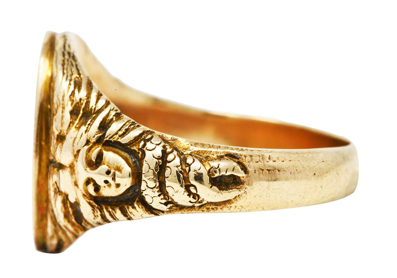 Art Nouveau 14 Karat Yellow Gold Medusa Snake Unisex Signet Antique Ring Wilson's Estate Jewelry