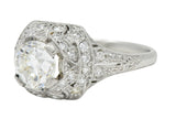 Art Deco 1.71 CTW Old Mine Cut Diamond Platinum Ribbon Engagement Ring