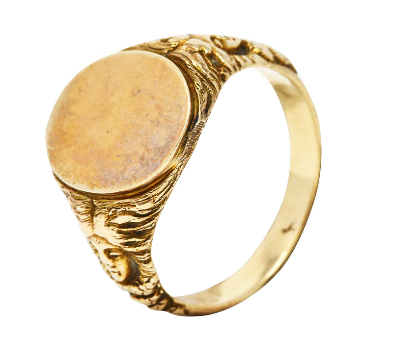 Art Nouveau 14 Karat Yellow Gold Medusa Snake Unisex Signet Antique Ring Wilson's Estate Jewelry