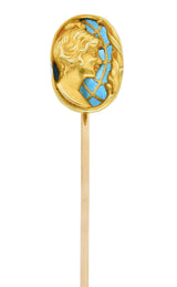 Riker Brothers Art Nouveau Plique-A-Jour 14 Karat Gold Hat StickpinStick Pin - Wilson's Estate Jewelry