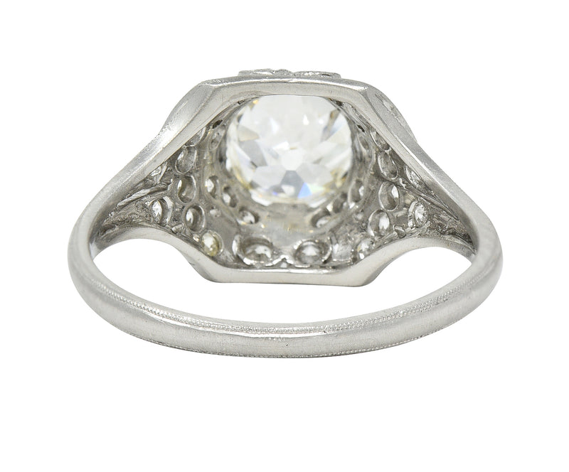 Art Deco 1.71 CTW Old Mine Cut Diamond Platinum Ribbon Engagement Ring