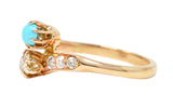 .11111 Victorian 0.46 CTW Old Mine & Old European Cut Diamond Turquoise 14 Karat Yellow Gold Toi Et Moi Antique Bypass Ring Wilson's Estate Jewelry
