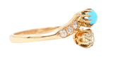 .11111 Victorian 0.46 CTW Old Mine & Old European Cut Diamond Turquoise 14 Karat Yellow Gold Toi Et Moi Antique Bypass Ring Wilson's Estate Jewelry