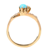 .11111 Victorian 0.46 CTW Old Mine & Old European Cut Diamond Turquoise 14 Karat Yellow Gold Toi Et Moi Antique Bypass Ring Wilson's Estate Jewelry