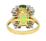 Mid-Century 9.37 CTW Peridot Diamond Platinum 18 Karat Gold Vintage Cluster Ring