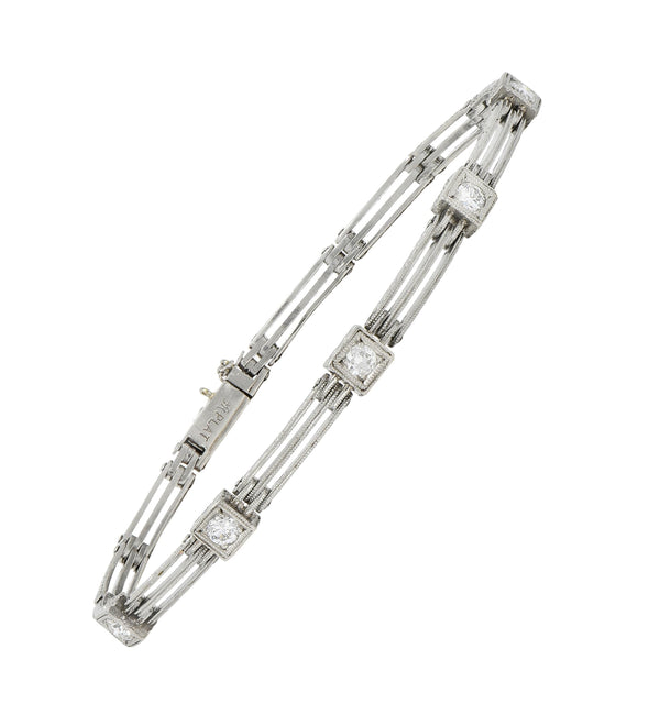 Art Deco Transitional Cut Diamond Platinum Wheat Station Link Antique Bracelet
