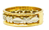 Art Deco Diamond 14 Karat Two-Tone Gold Floral Band Ring Wilson's Estate Jewelry