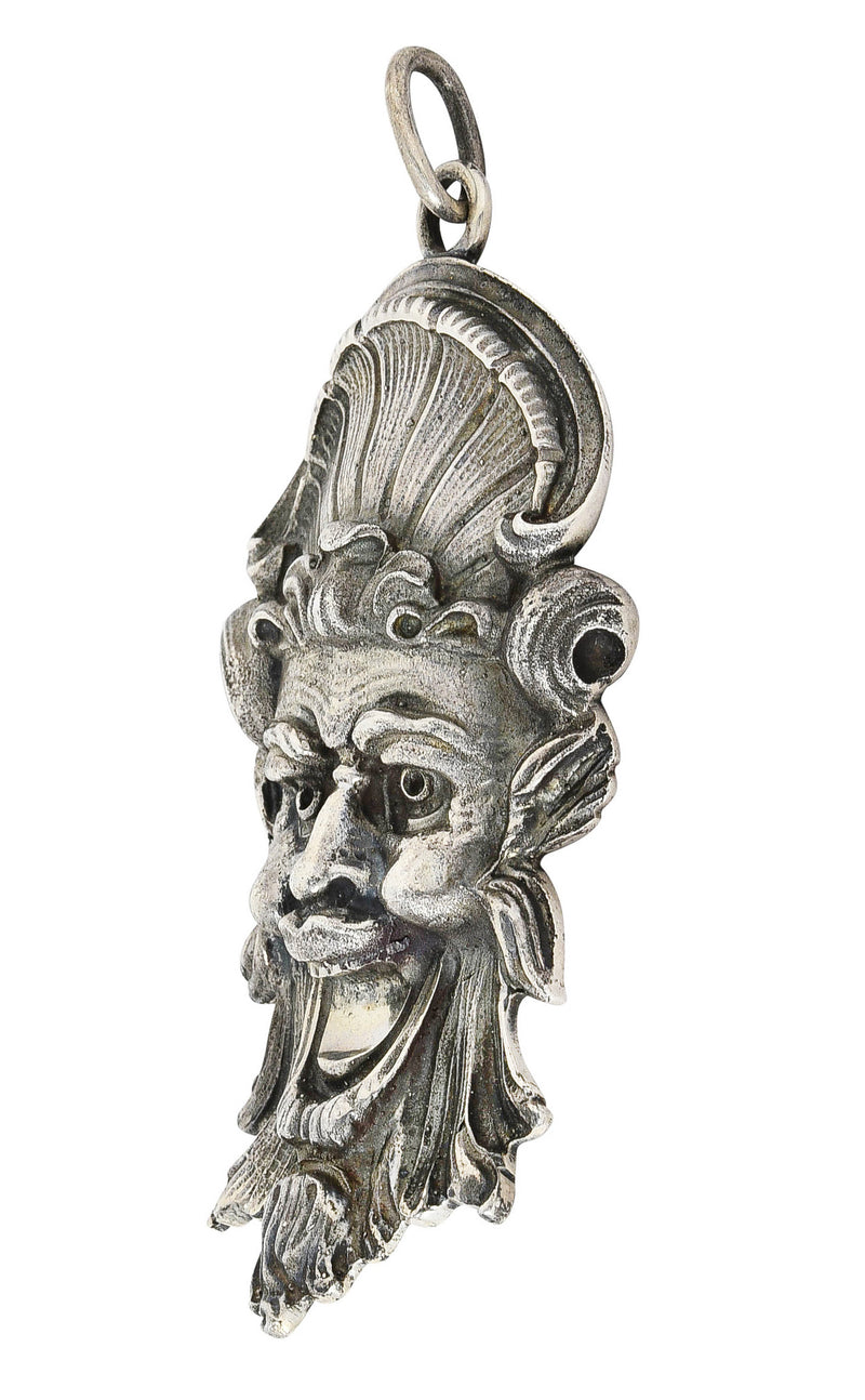 Buccellati 1970's Sterling Sterling Silver Maschera Ligorica Substantial Mask Vintage Pendant Wilson's Estate Jewelry
