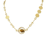 Gucci 2010 Diamond Tiger's Eye 18 Karat Yellow Gold Beetle Horsebit Necklace