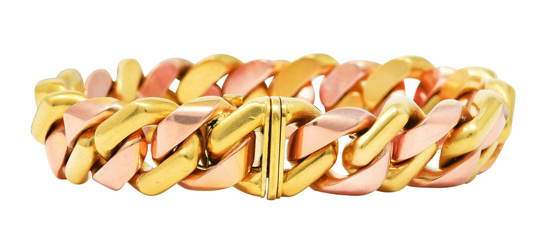 Bulgari 18 Karat Two-Tone Rose Yellow Gold Curb Link Chain Bracelet Wilson's Estate Jewelry