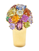 1990's Multi-Gem Sapphire 14 Karat Yellow Gold Vintage Cluster Cocktail Ring