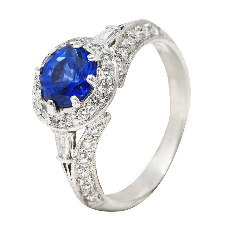 ## Missing Stamps .11111 Contemporary 1.53 CTW Sapphire Diamond Platinum Tulip Ring Wilson's Estate Jewelry