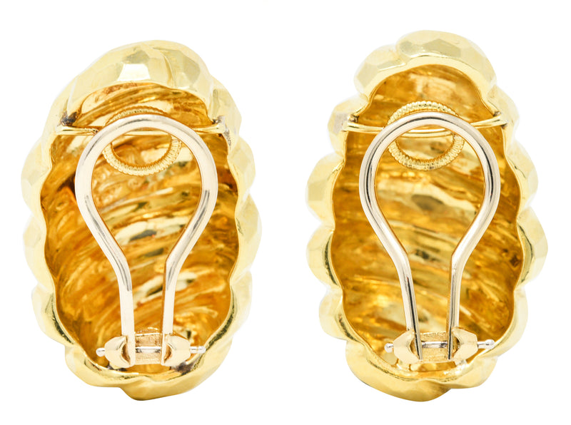 Henry Dunay Vintage 18 Karat Yellow Gold Cynnabar Ear-Clip EarringsEarrings - Wilson's Estate Jewelry