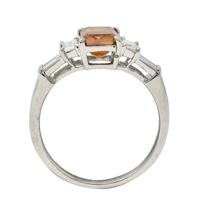 Contemporary Fancy Orange Brown Diamond Platinum Five Stone Engagement Ring