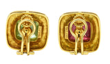 Elizabeth Locke Pink & Green Tourmaline 18 Karat Yellow Gold Vintage Gemstone Cabochon Earrings Wilson's Estate Jewelry