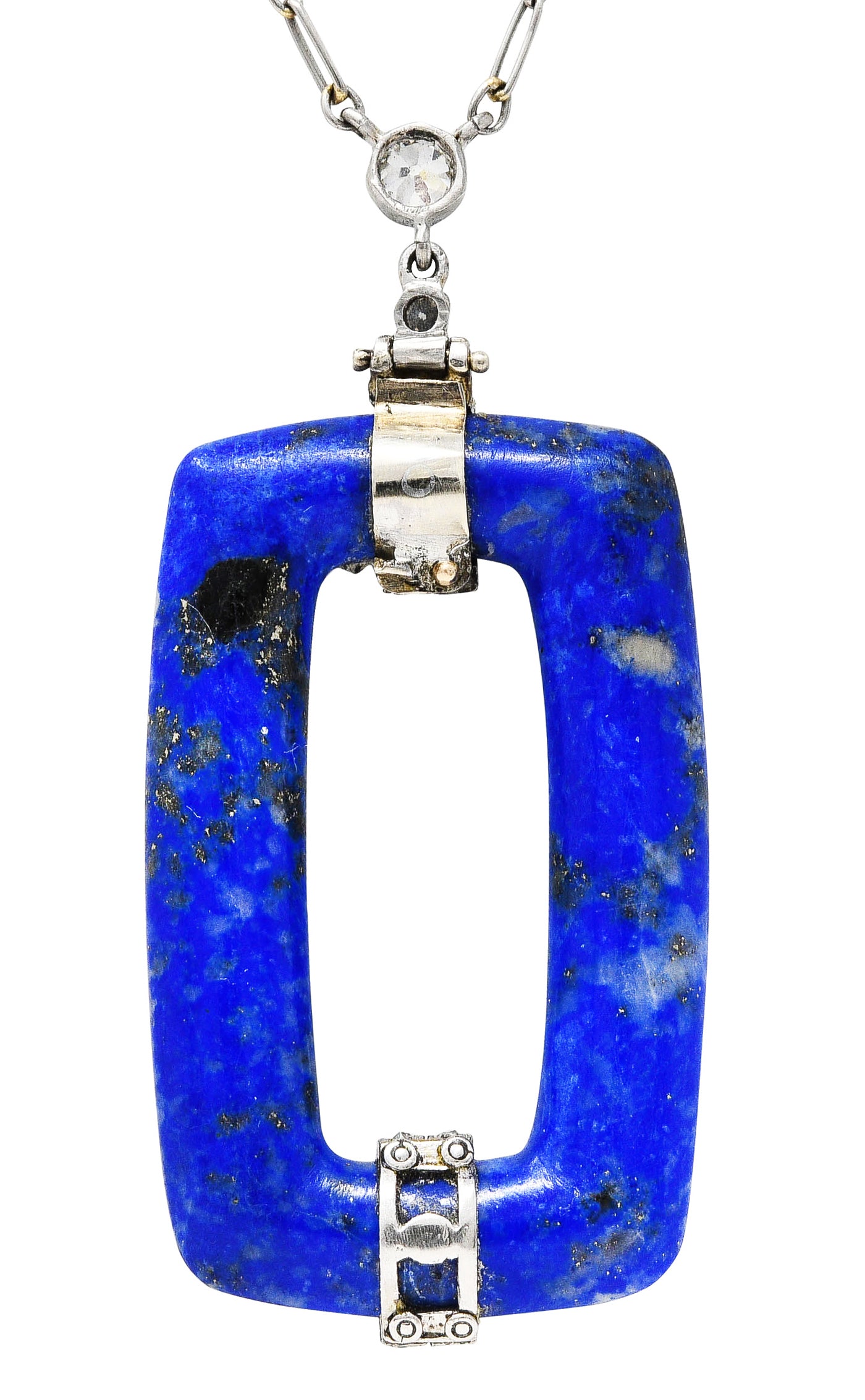 Art Deco 0.65 CTW Diamond Lapis Lazuli Platinum Cushion Drop NecklaceNecklace - Wilson's Estate Jewelry