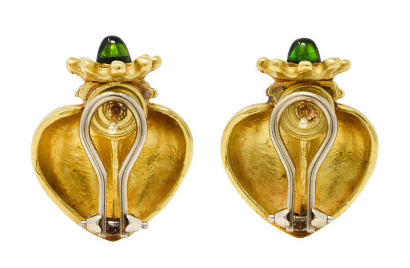 1990 Vahe Naltchayan Diopside 18 Karat Gold Crown Heart EarringsEarrings - Wilson's Estate Jewelry