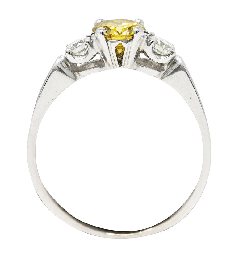 Mid-Century 0.74 CTW Fancy Yellow Transitional Cut Diamond Three Stone Vintage Engagement Ring GIA Wilson's Estate Jewelry