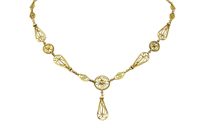 French Victorian 18 Karat Gold Scrolled Link Drop Necklace Circa 1900Necklace - Wilson's Estate Jewelry